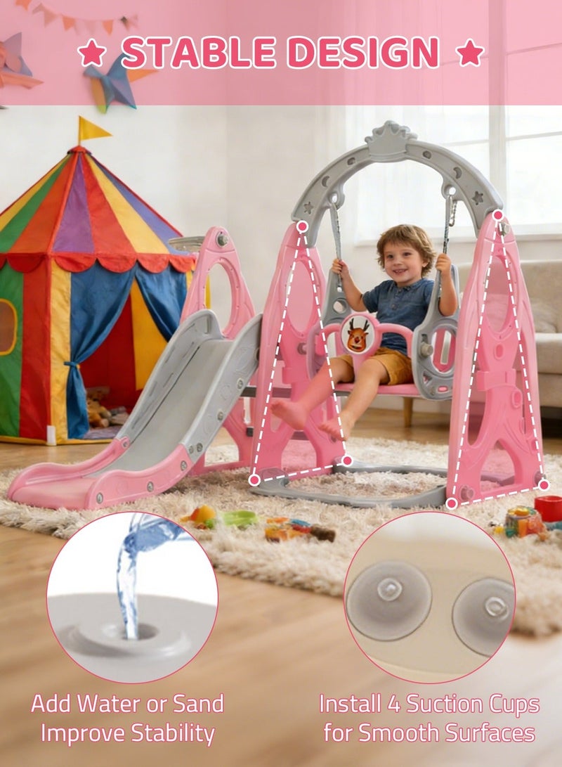 MaBaby 4 in 1 Kids Slide and Swing Set, Indoor/Outdoor Playground for Kids Baby with Basketball Hoop, Climber Slide Toddlers Playset for Boys and Girls Backyard Playground - Image 3